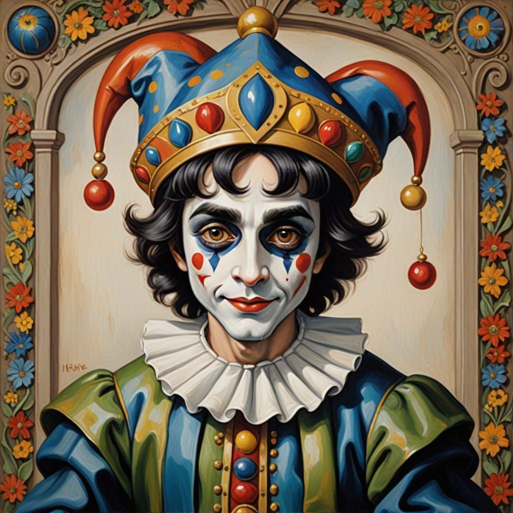 Whimsical Jester in Dreamlike Watercolor
