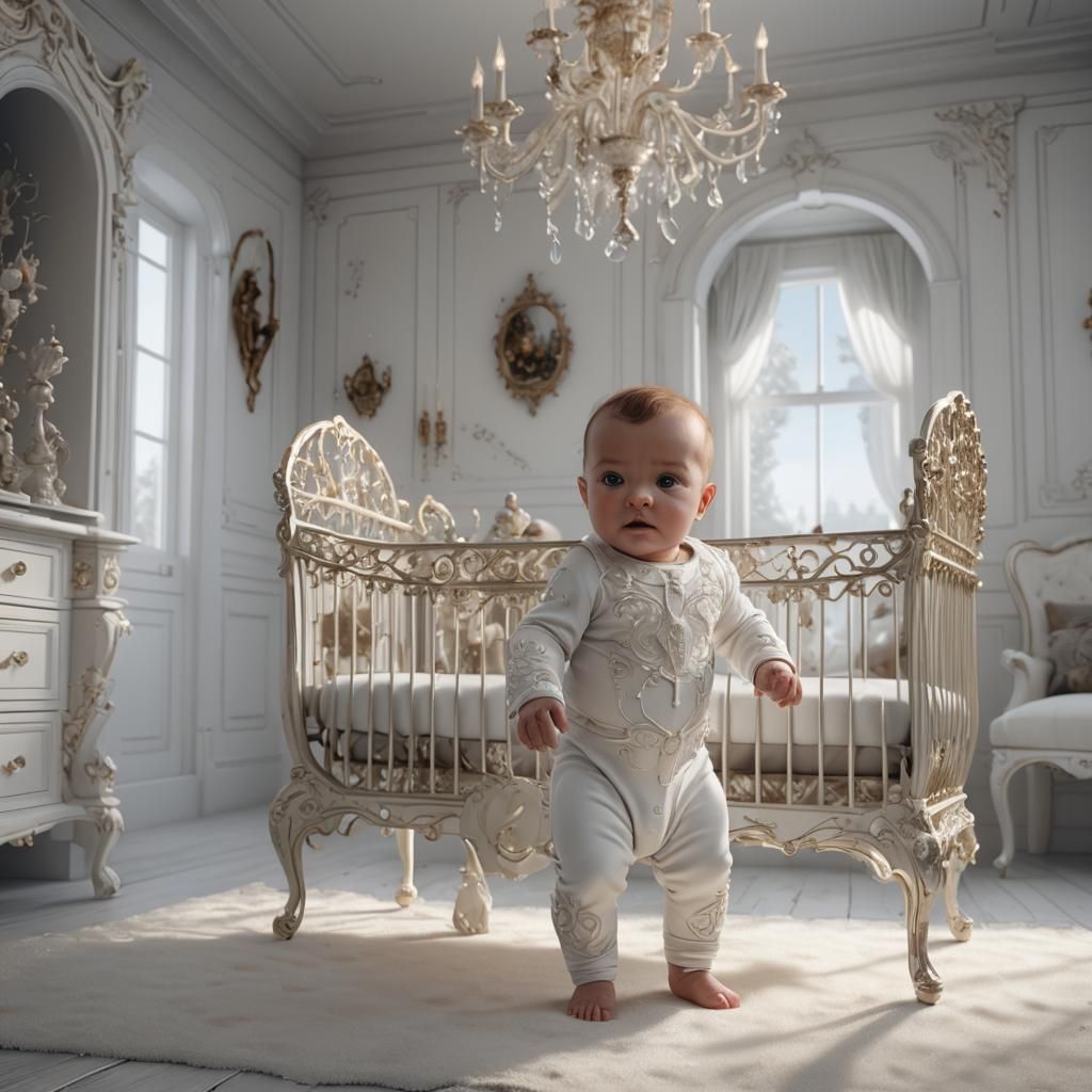 Baby in White Crib: Matte Painting