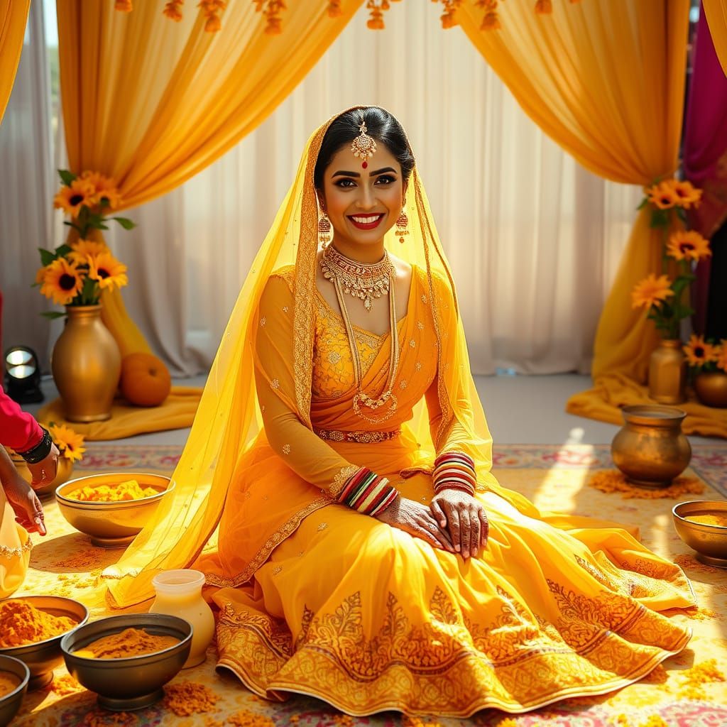 Indian Bride in Vibrant Haldi Ceremony Attire