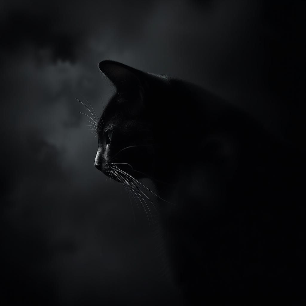 Hyperreal Black Cat Portrait in Fog, Macro Zoom