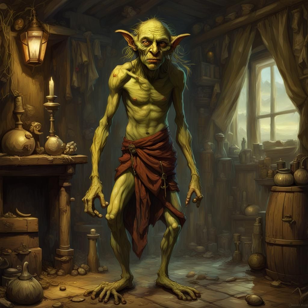Fantasy Goblin Hiding in Luxury Inn, Digital Art