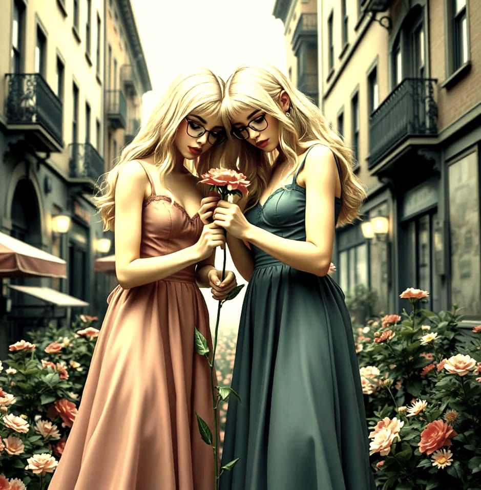 Blonde Sisters in Retro Pinup Style Dark Fantasy Art