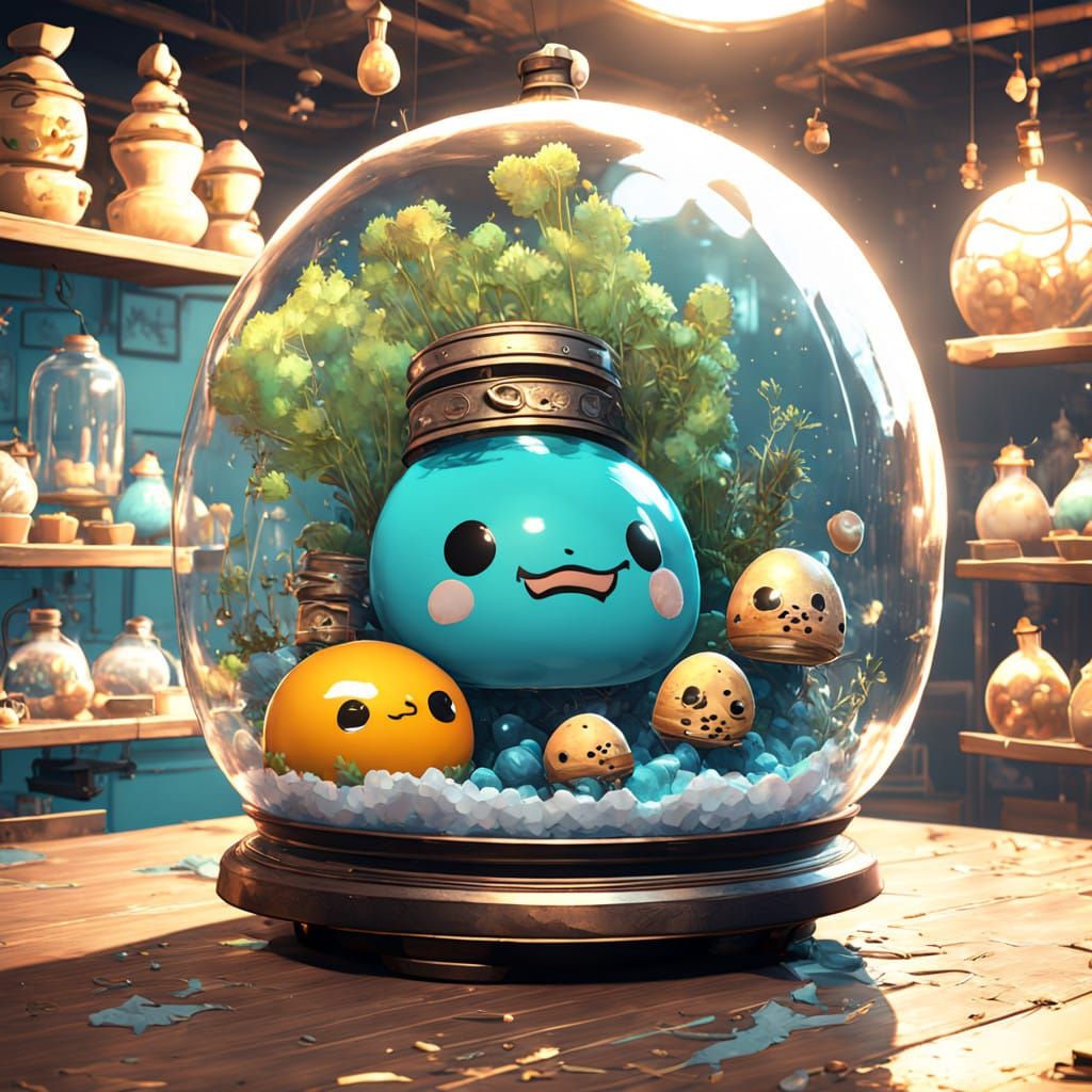 Gudetama Egg in Whimsical Pickle Jar Scene