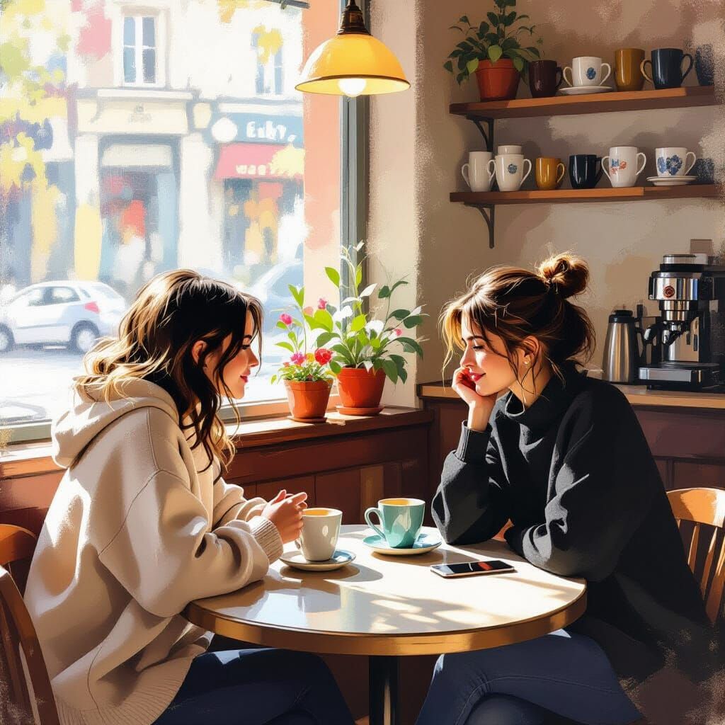 Cozy Café Scene: Two Women in Soft Light