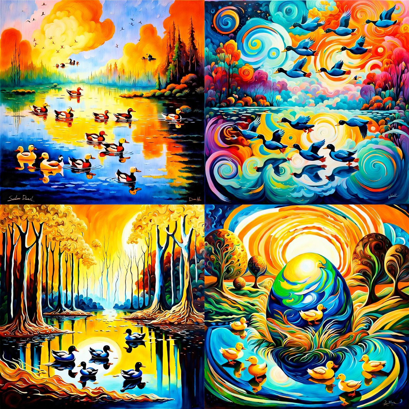 Surreal Ducks in Acrylic Painting