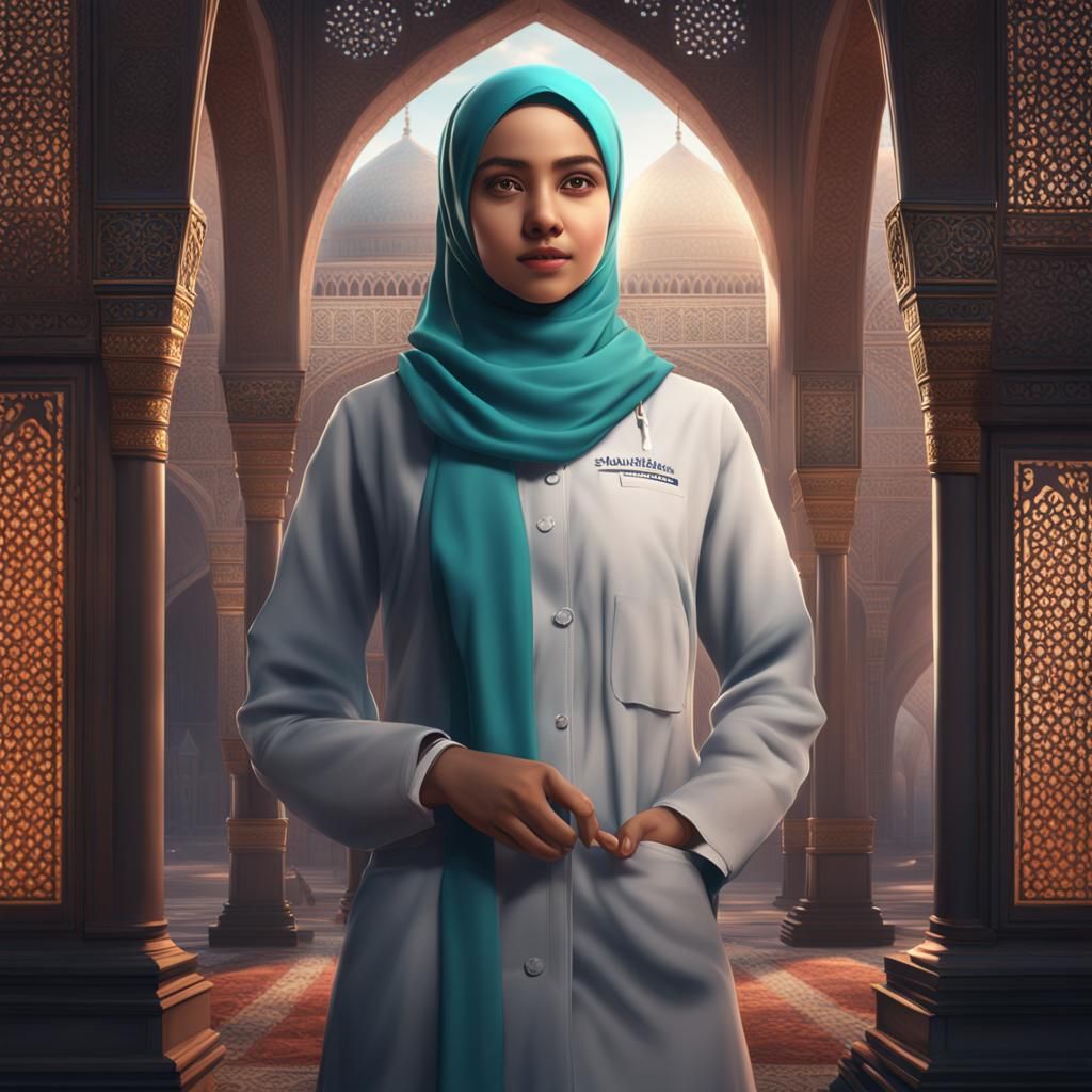 Beautiful Muslim Doctor in Hijab: Detailed Matte Painting