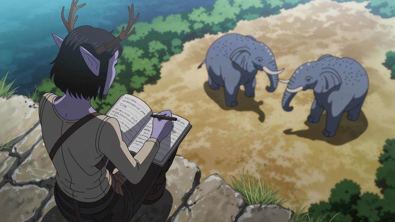 Tiefling Observes Alien Battle: 2D Animation Still