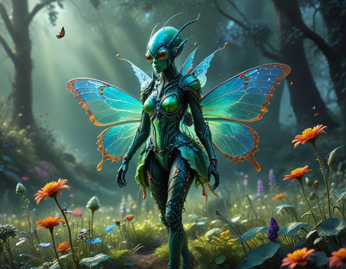 Surreal Fashion Gnome Sways in Spring Meadow Wonderland