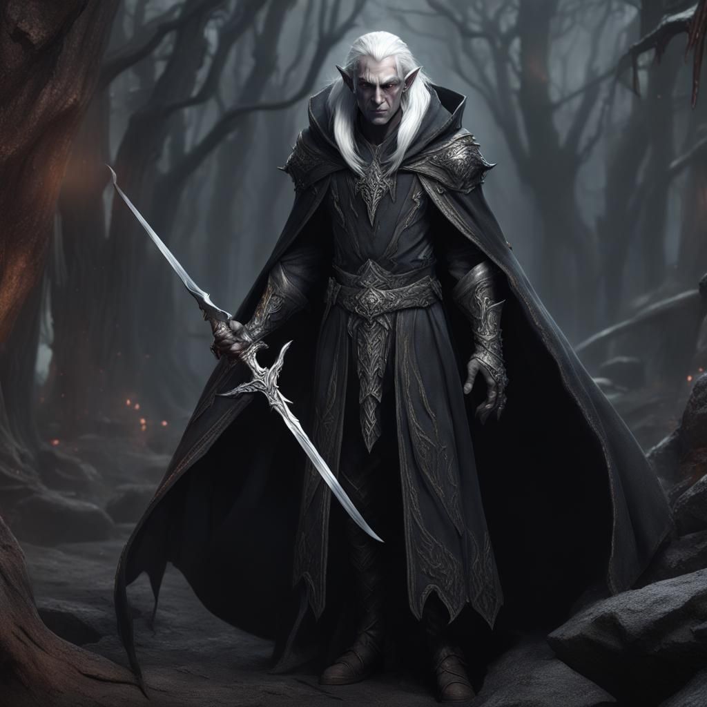 Dark Elf with Daggers: Detailed Fantasy Art