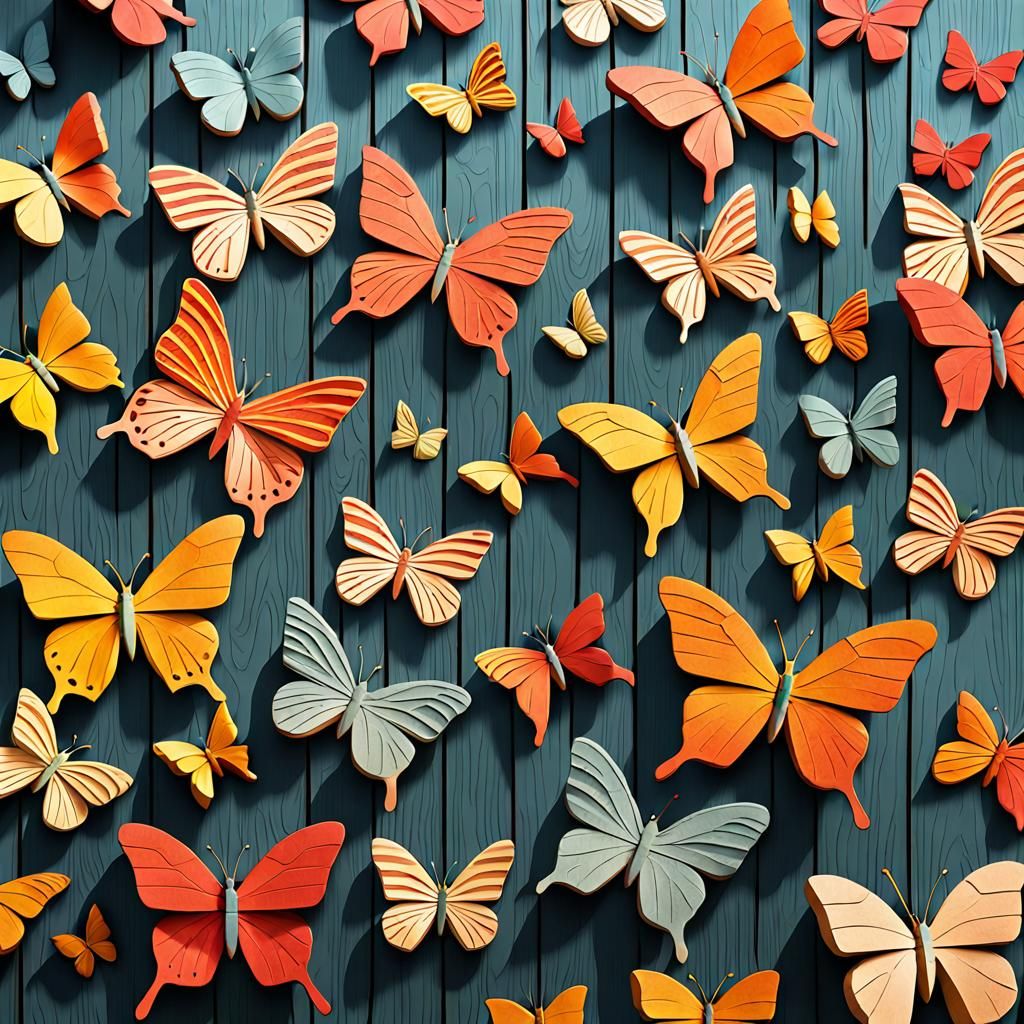 Colorful Wooden Butterflies in Ukiyo-e Style