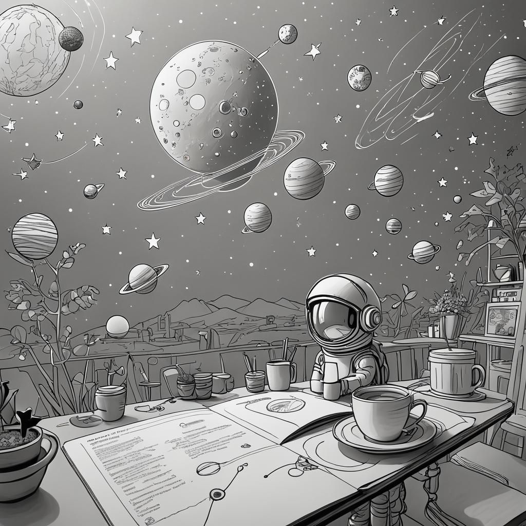 Astronaut Escapes Whimsical Space Doodle