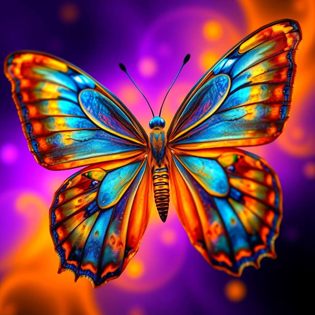 Surreal Cosmic Butterfly in Vibrant Blues and Golds