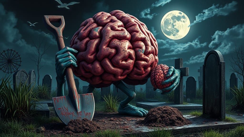 Zombie Brain Digging in Graveyard Graffiti Art