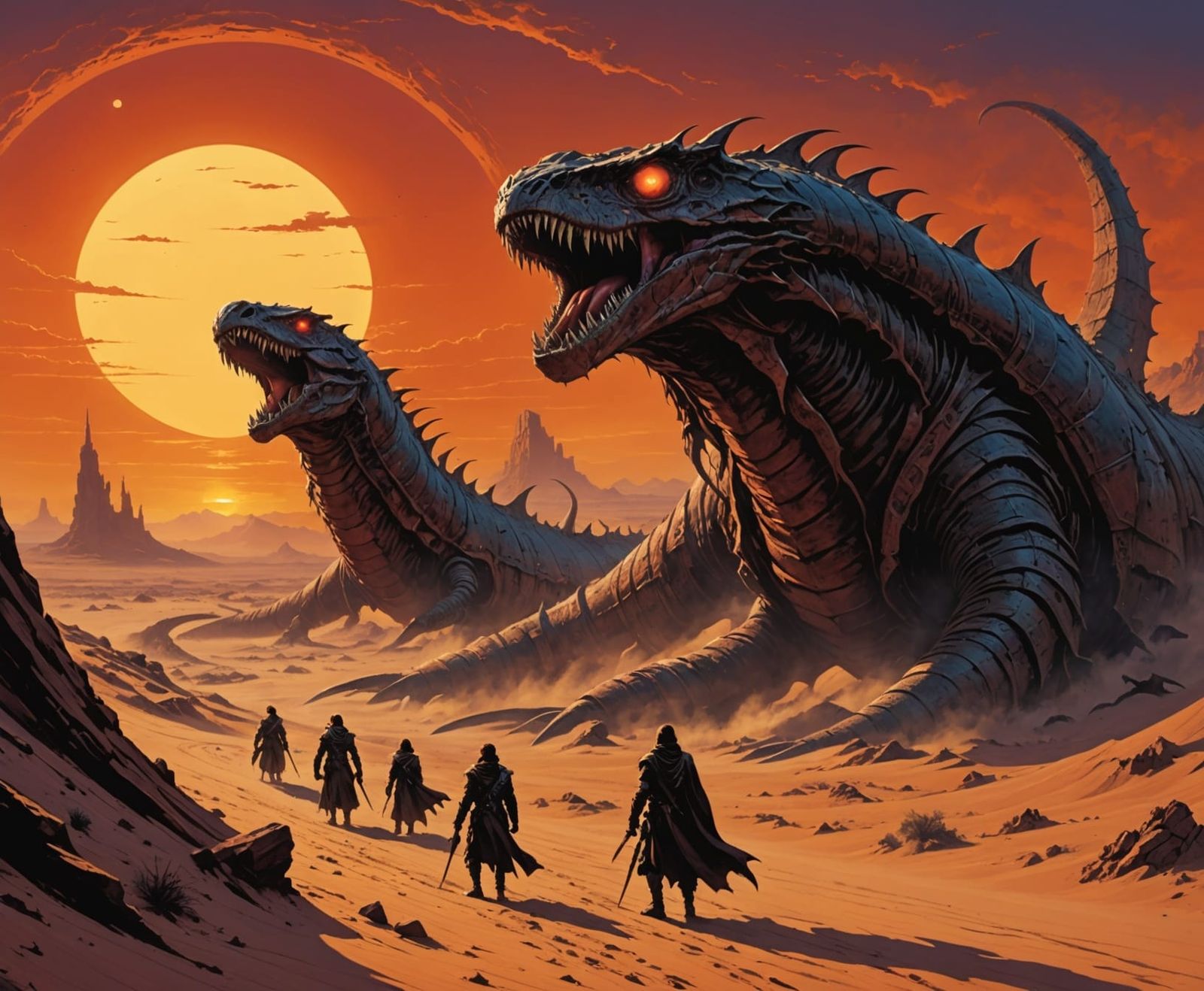 Eldritch Sandworms in Crimson Desert Sunset
