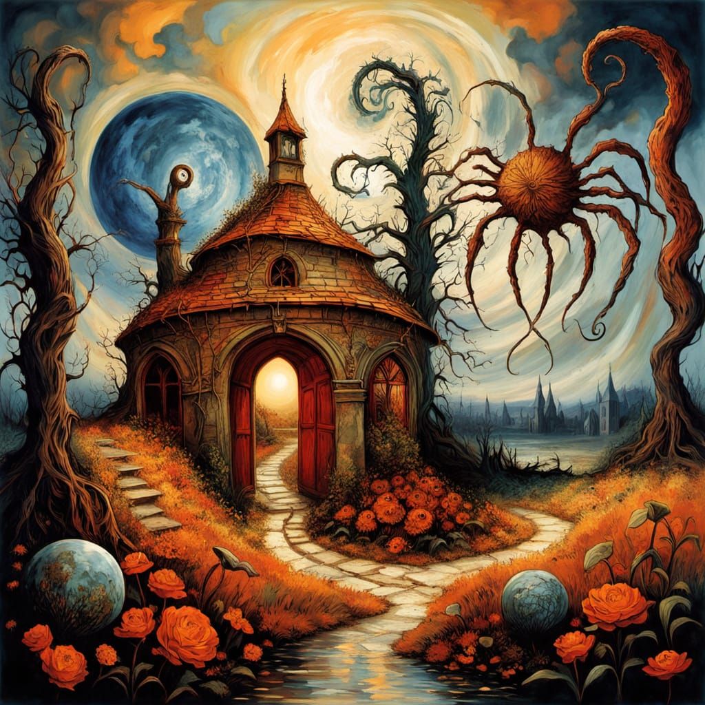 Eerie Gothic Garden with Spectral Lighting