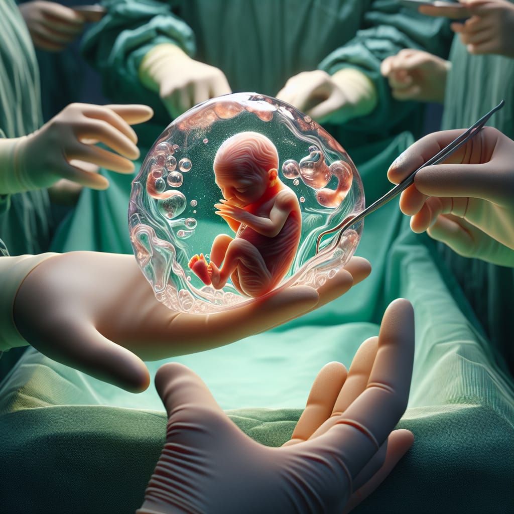 Newborn in Amniotic Sac: A Delicate Medical Scene