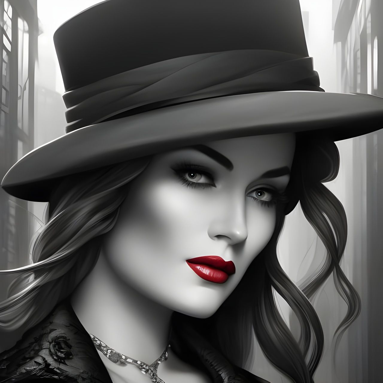 Noir Portrait of Woman in City at Night