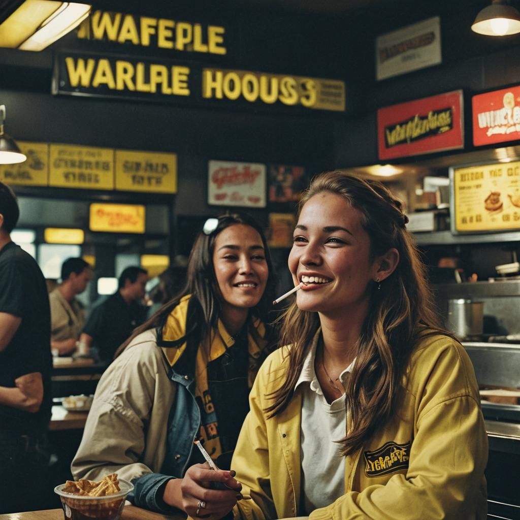 Native Woman in Waffle House, Cinematic Film Still