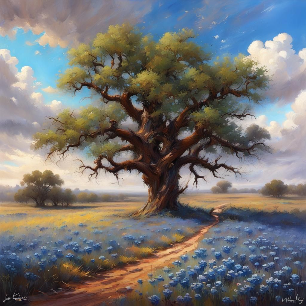 Texas Countryside Landscape Painting in Detailed Digital Art