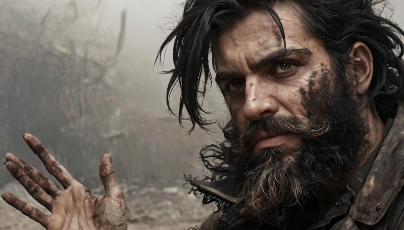 Post-Apocalyptic Man in a Desolate Landscape