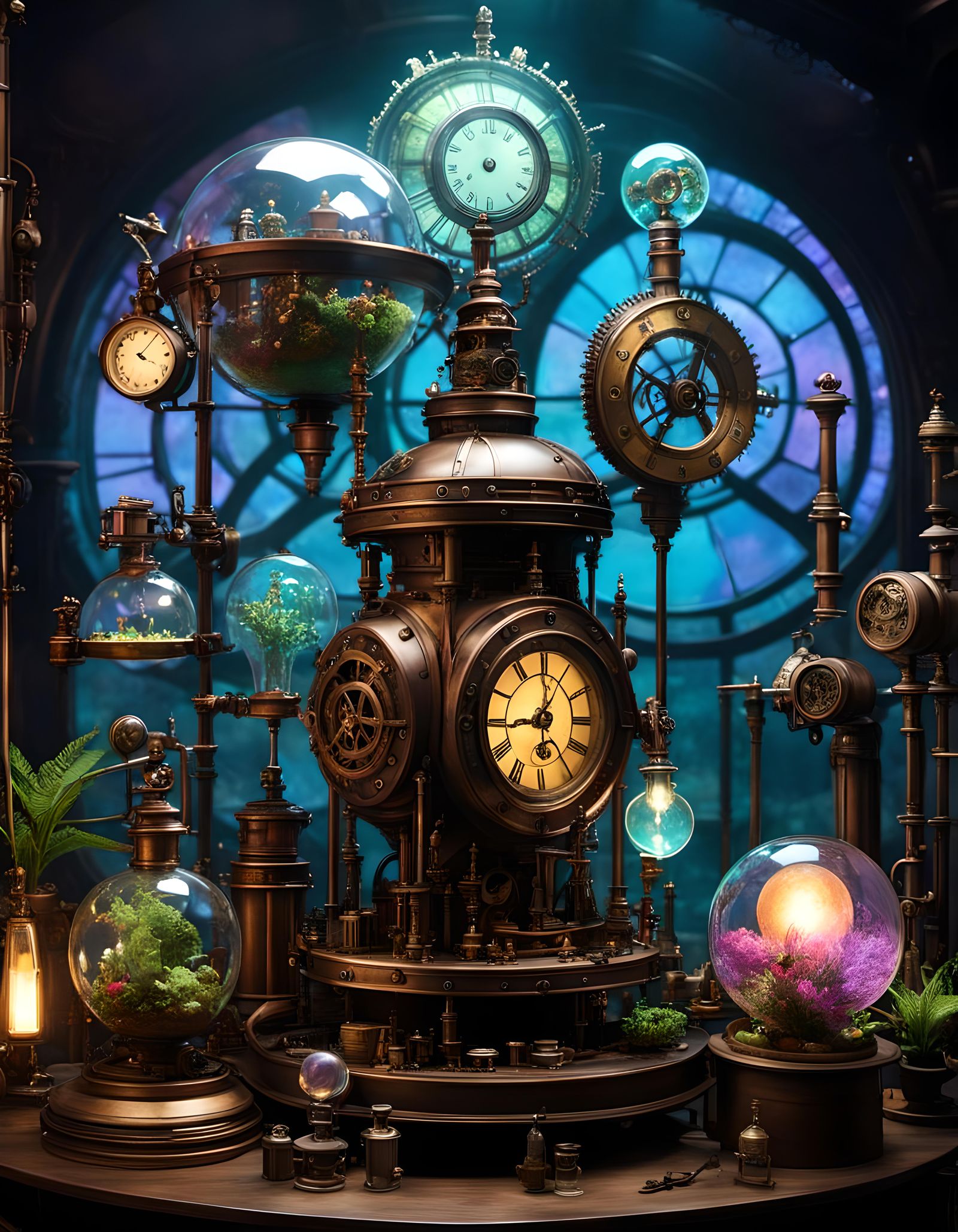 Iridescent Steampunk Lab in Goblincore Style