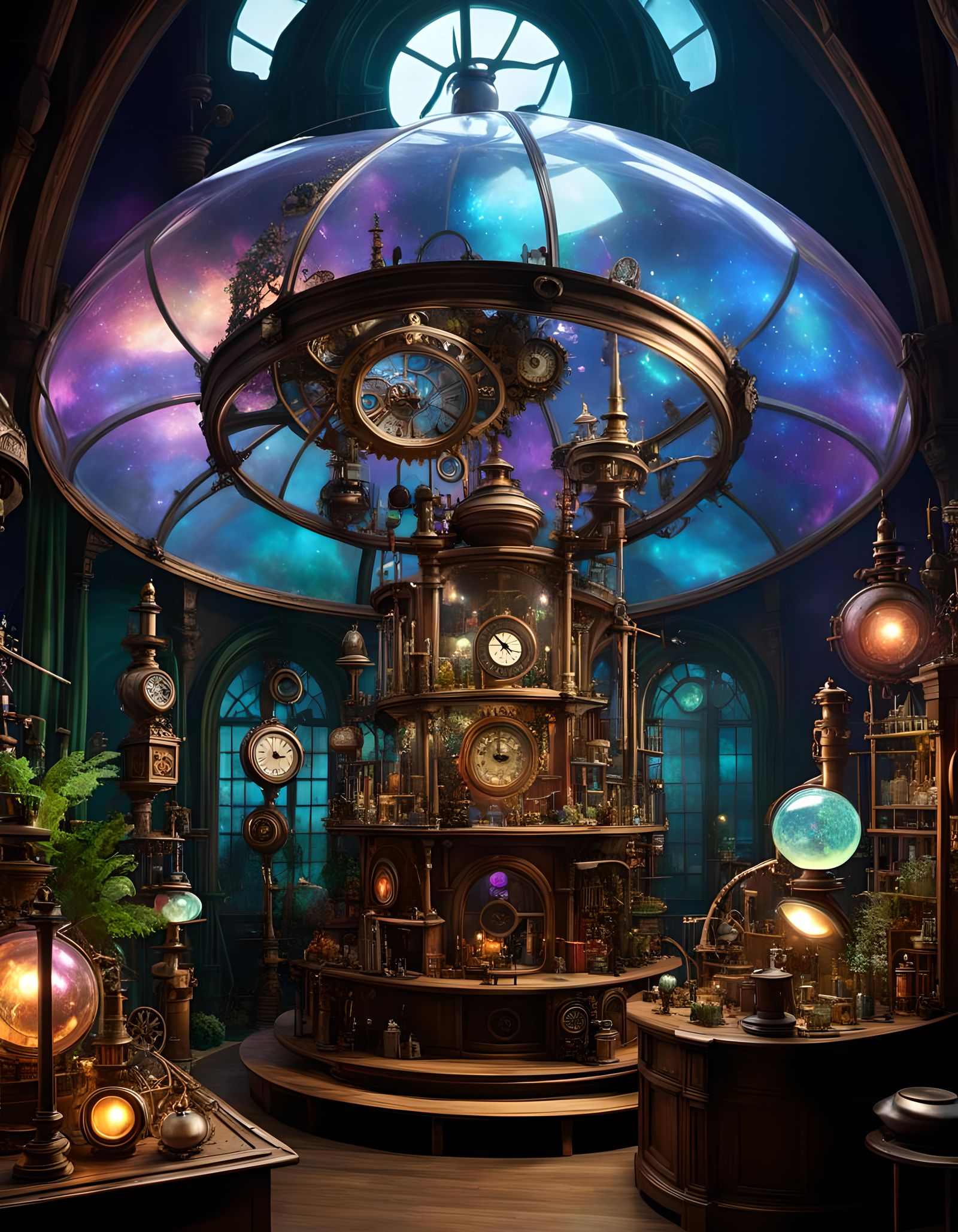 Luminous Iridescent Lab in Steampunk Goblincore Style