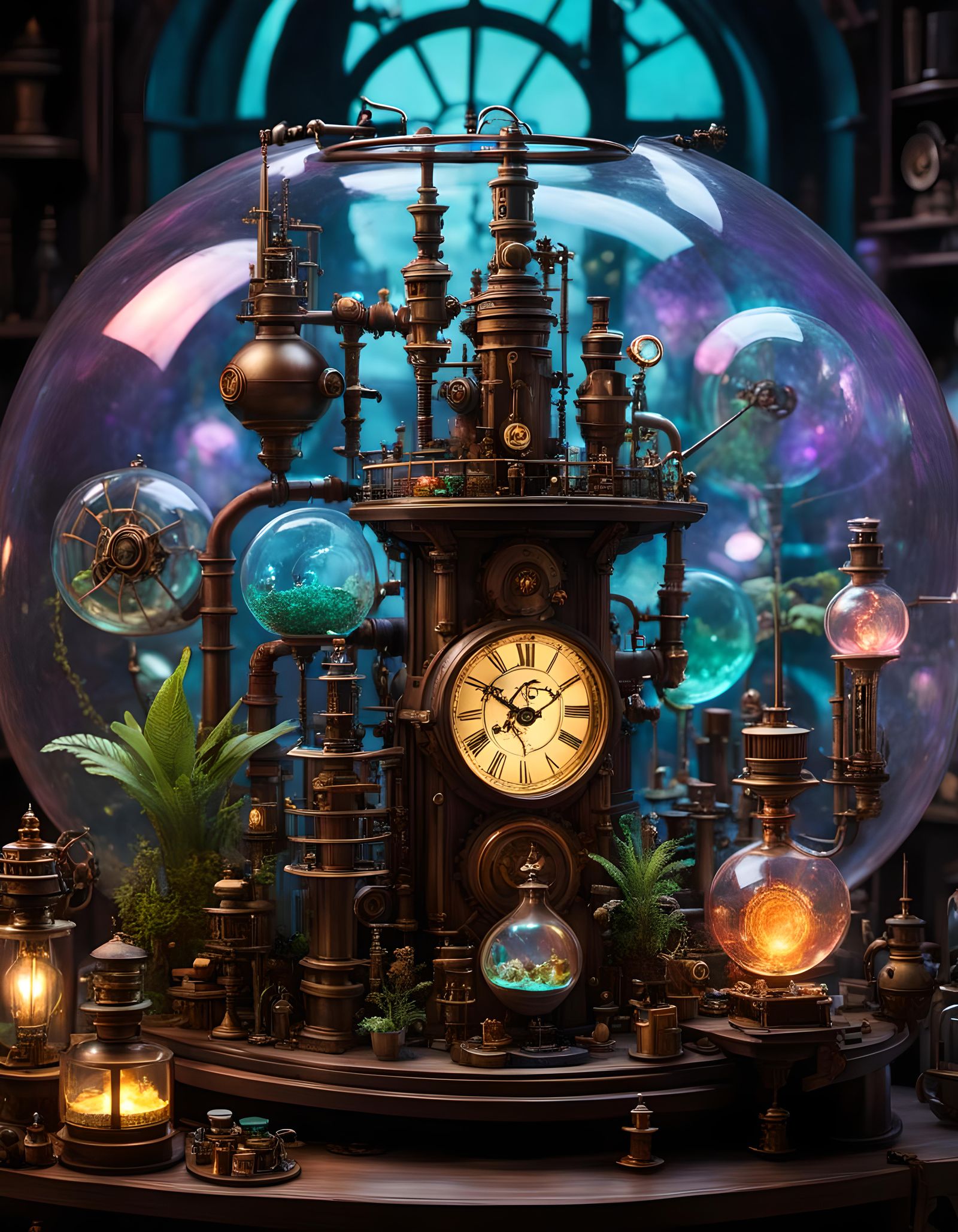 Steampunk Lab with Iridescent Glow