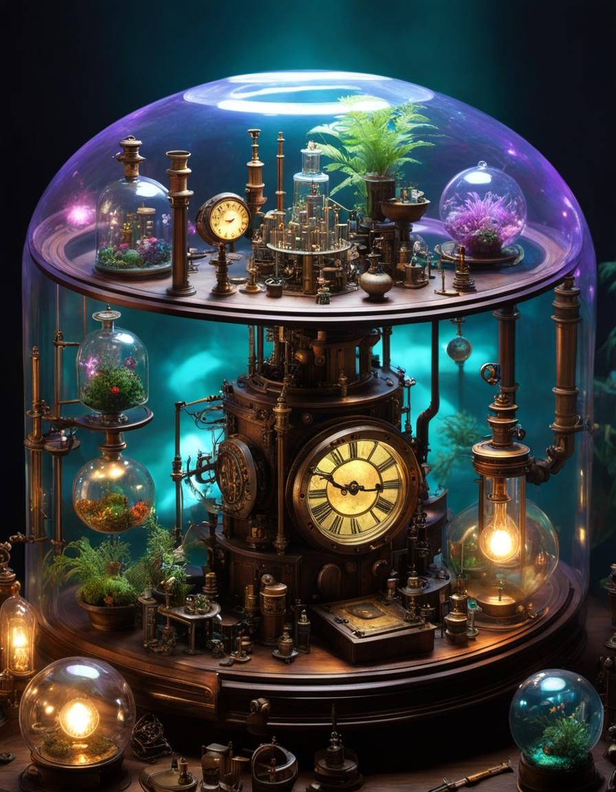 Luminous Iridescent Lab in Steampunk Goblincore Style