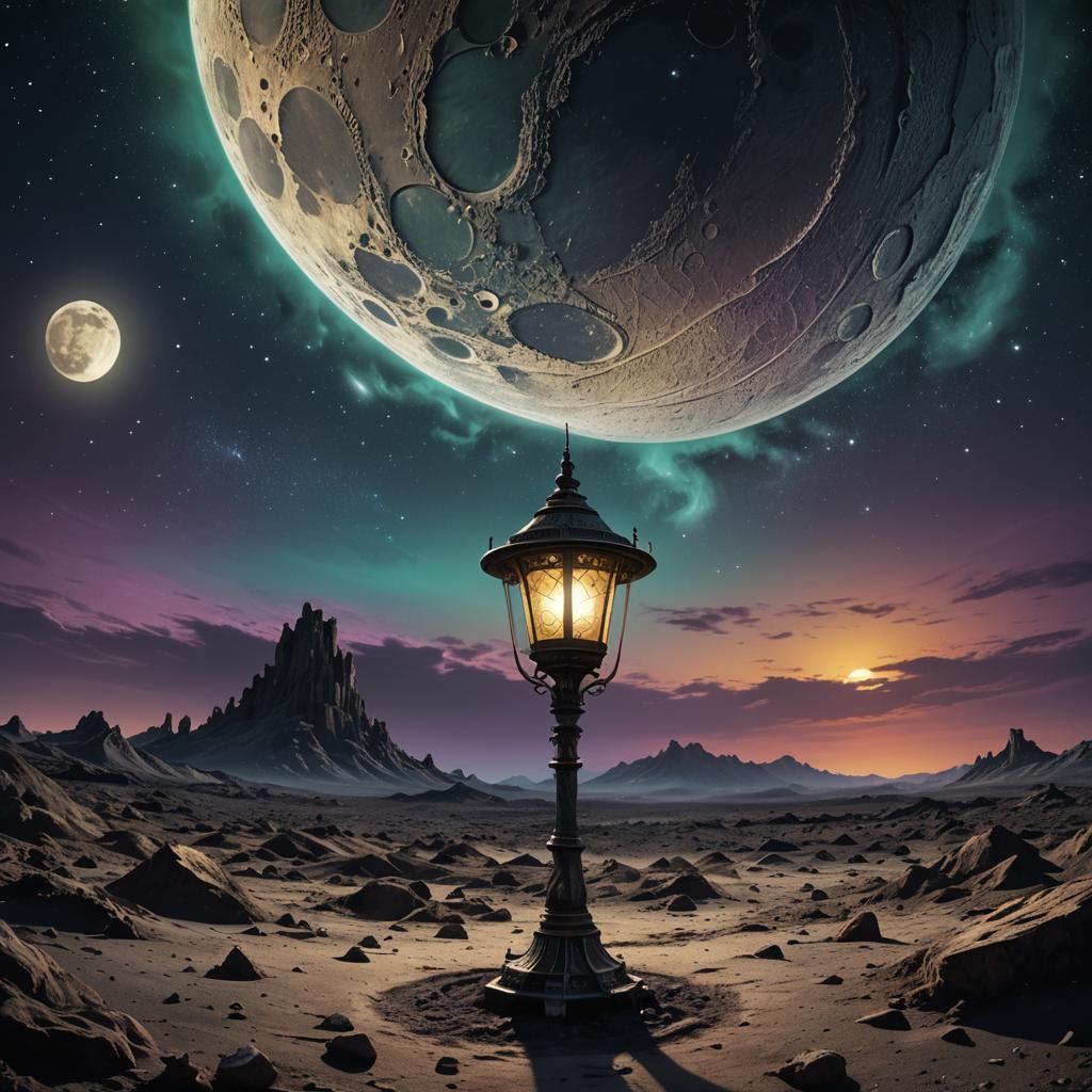 Lamp on the Moon in Vibrant Fantasy Style