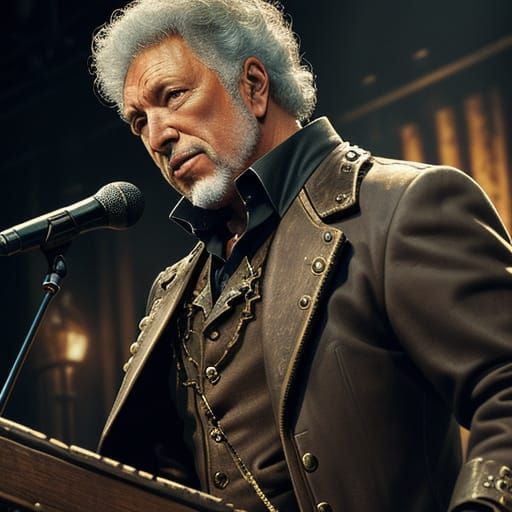 Steampunk Singer on Stage in Industrial Victorian Style