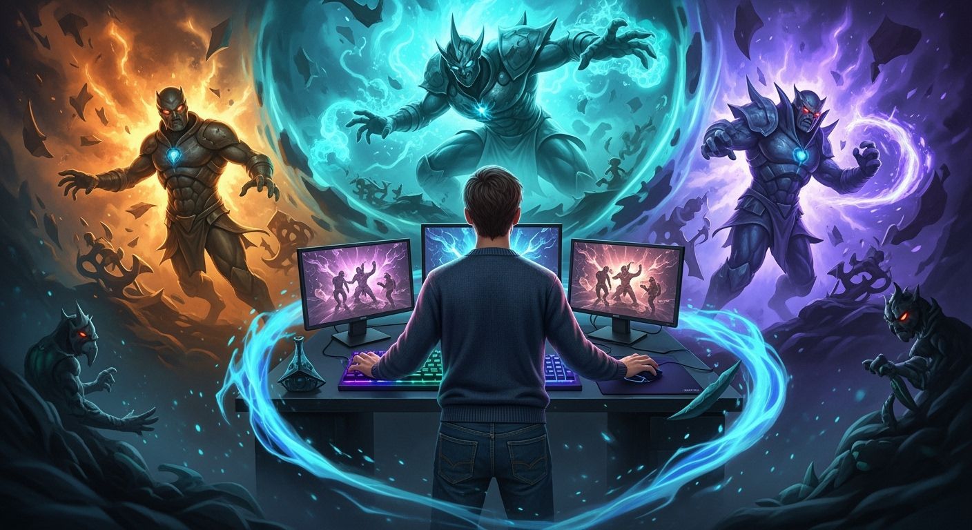 Epic Fantasy eSports Poster of Gamer in Vibrant Comic Art St...