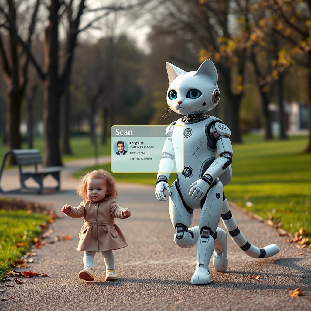 Robot Kitty Nanny Scans Strangers in Park