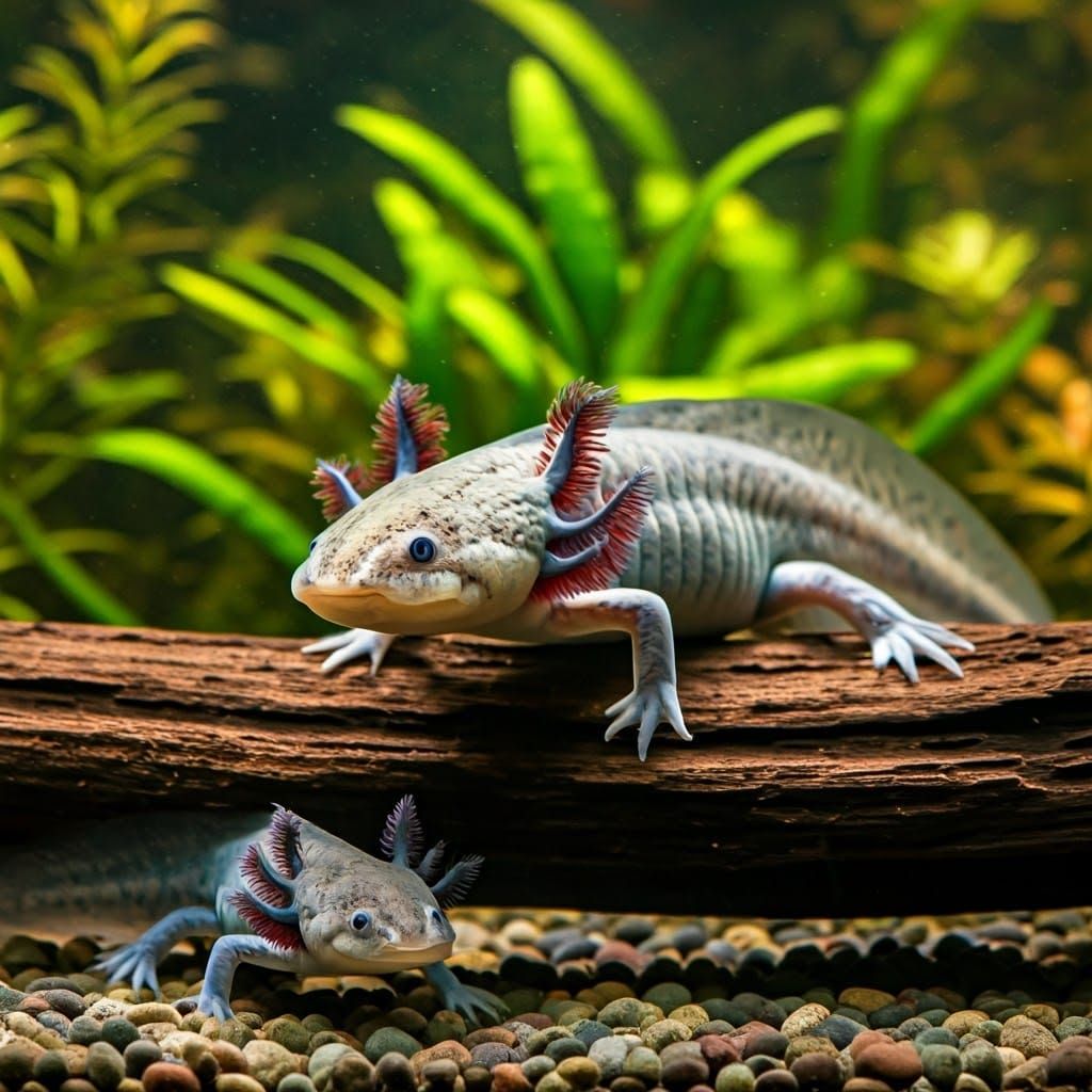 Axolotls in Underwater Sanctuary