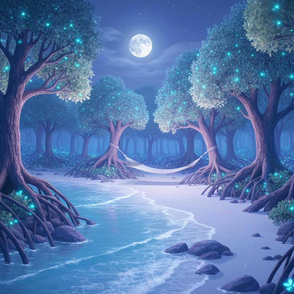 Mangrove Cove by Moonlight with Bioluminescent Glow