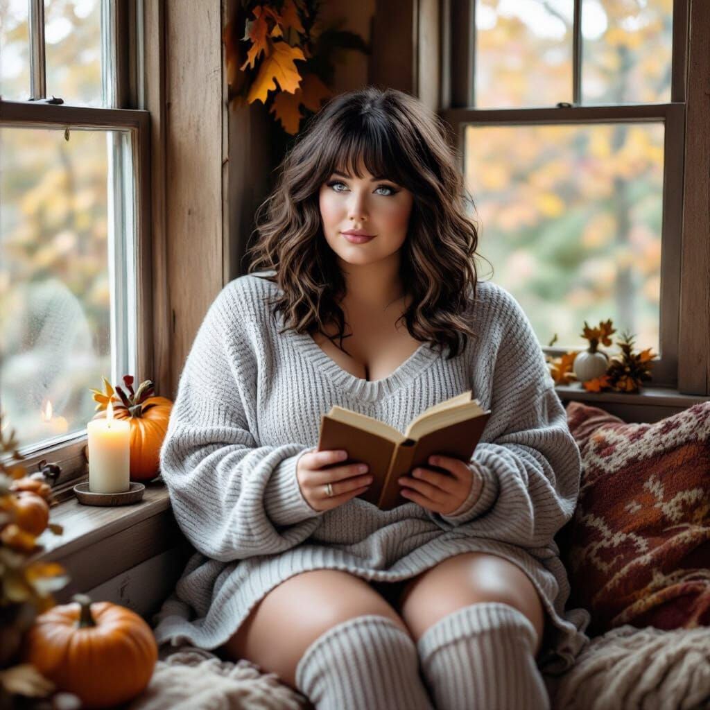 Cozy Fall Scene: Woman Reading by Window