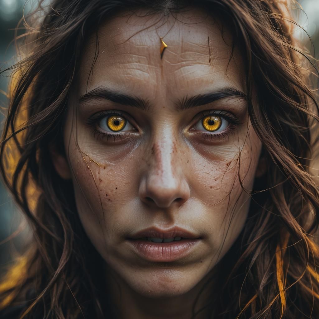 Eerie Yellow Eyes: Portrait in the Style of Chiaroscuro
