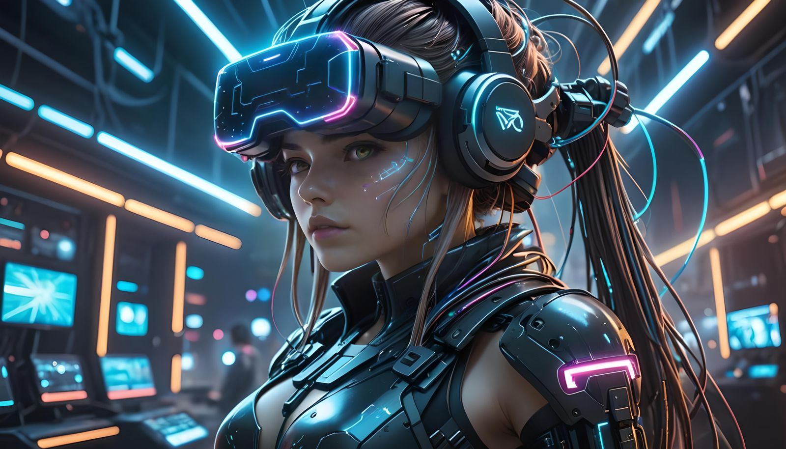 Cyberpunk Anime Woman in VR Headset
