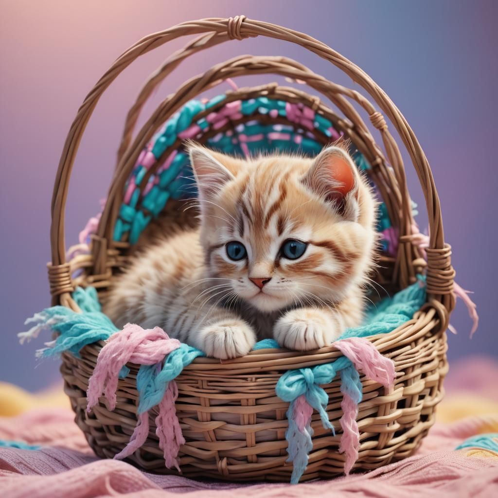 Cute Kitten Sleeping: 3D Digital Art