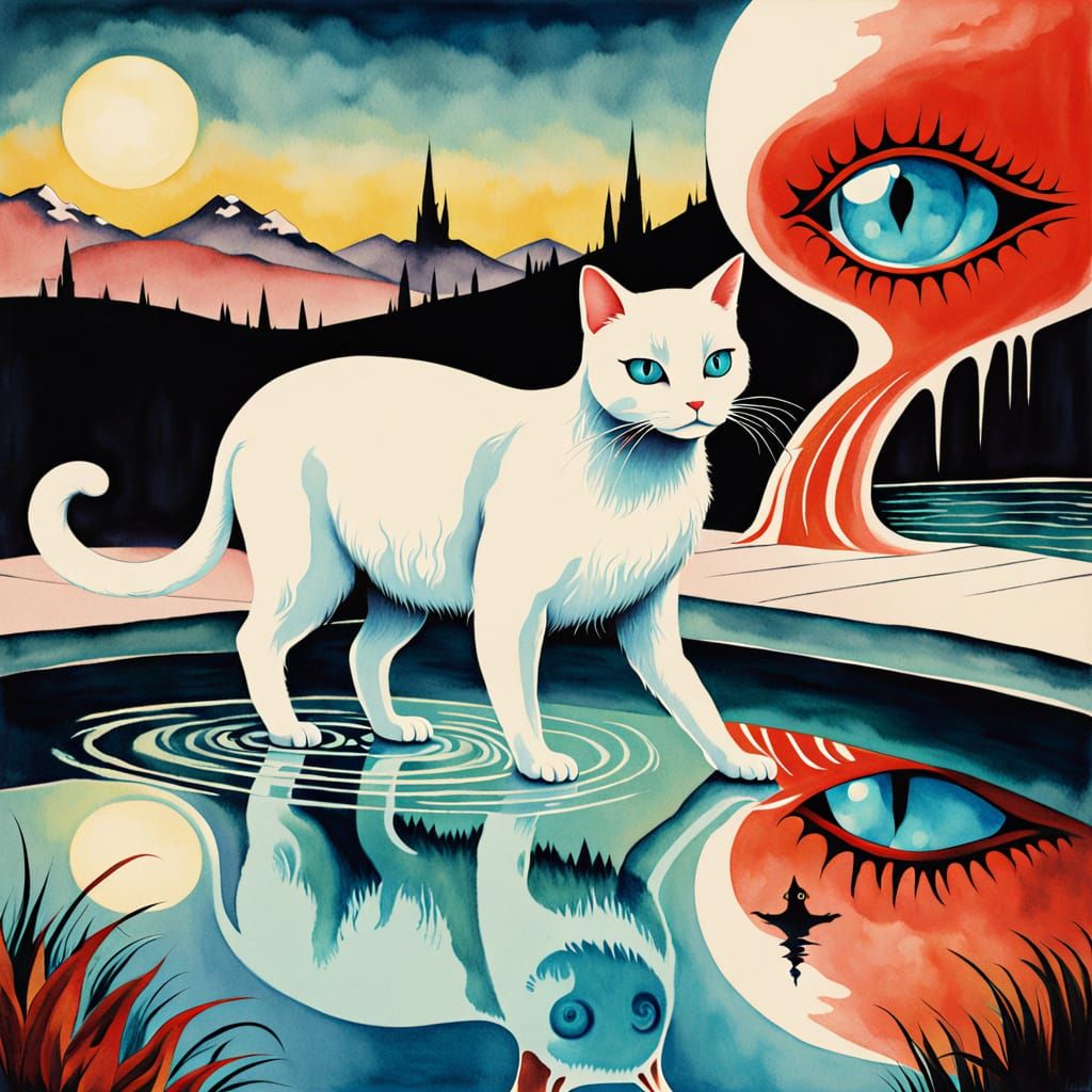Vintage Surreal Cat by Tranquil Water's Edge