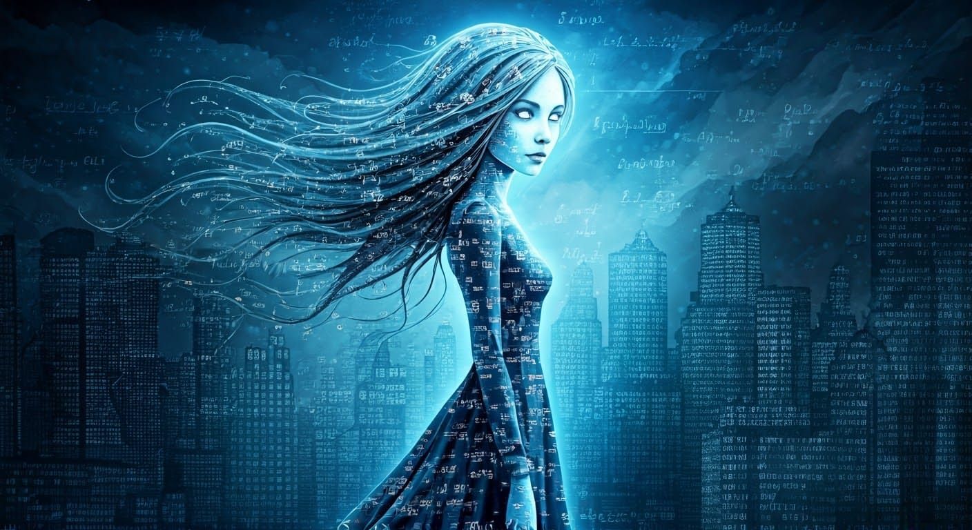 Digital Girl in a Magical Urban Landscape