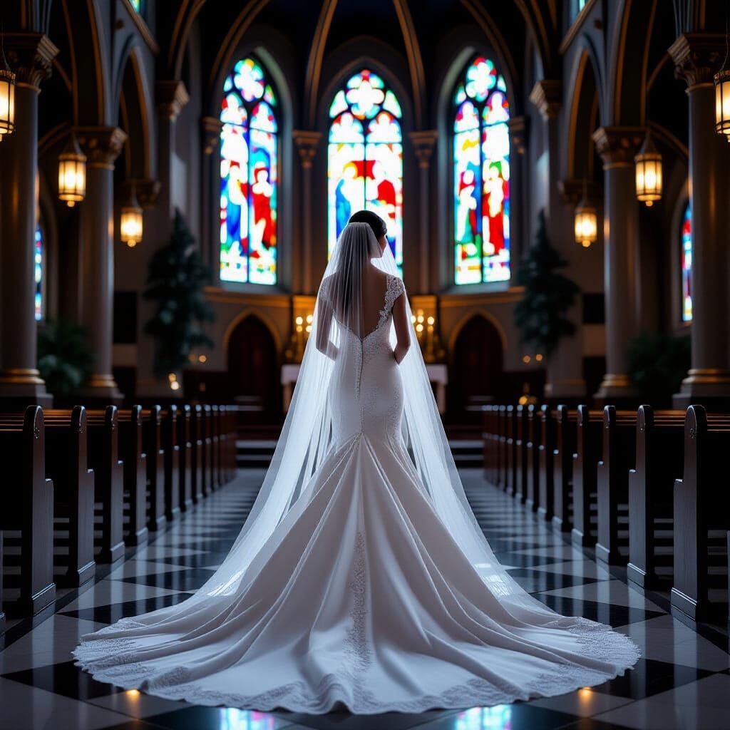 Bride in Elegant Dress in Grand Church