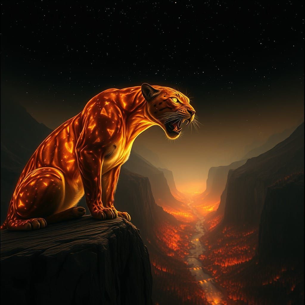 Fiery Mystical Panther, Radiant in Cinematic Film Noir Style