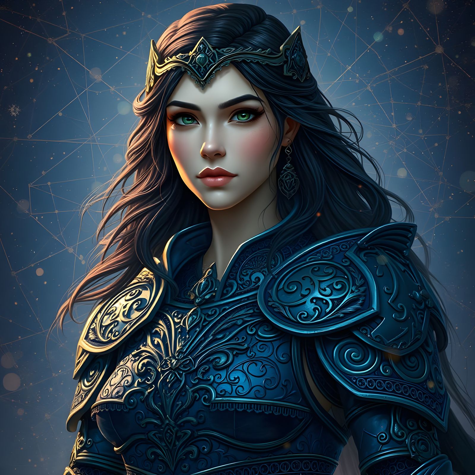 Goddess of the Starry Skies in Dark Blue Filigree