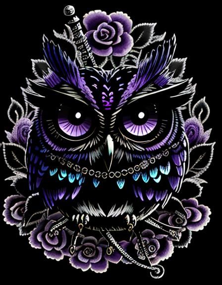 Mystical Owl in Purple, Blue, and Pink