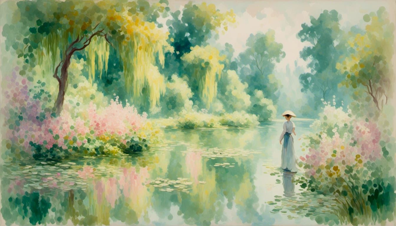 Impressionistic River Scene in Monet Style