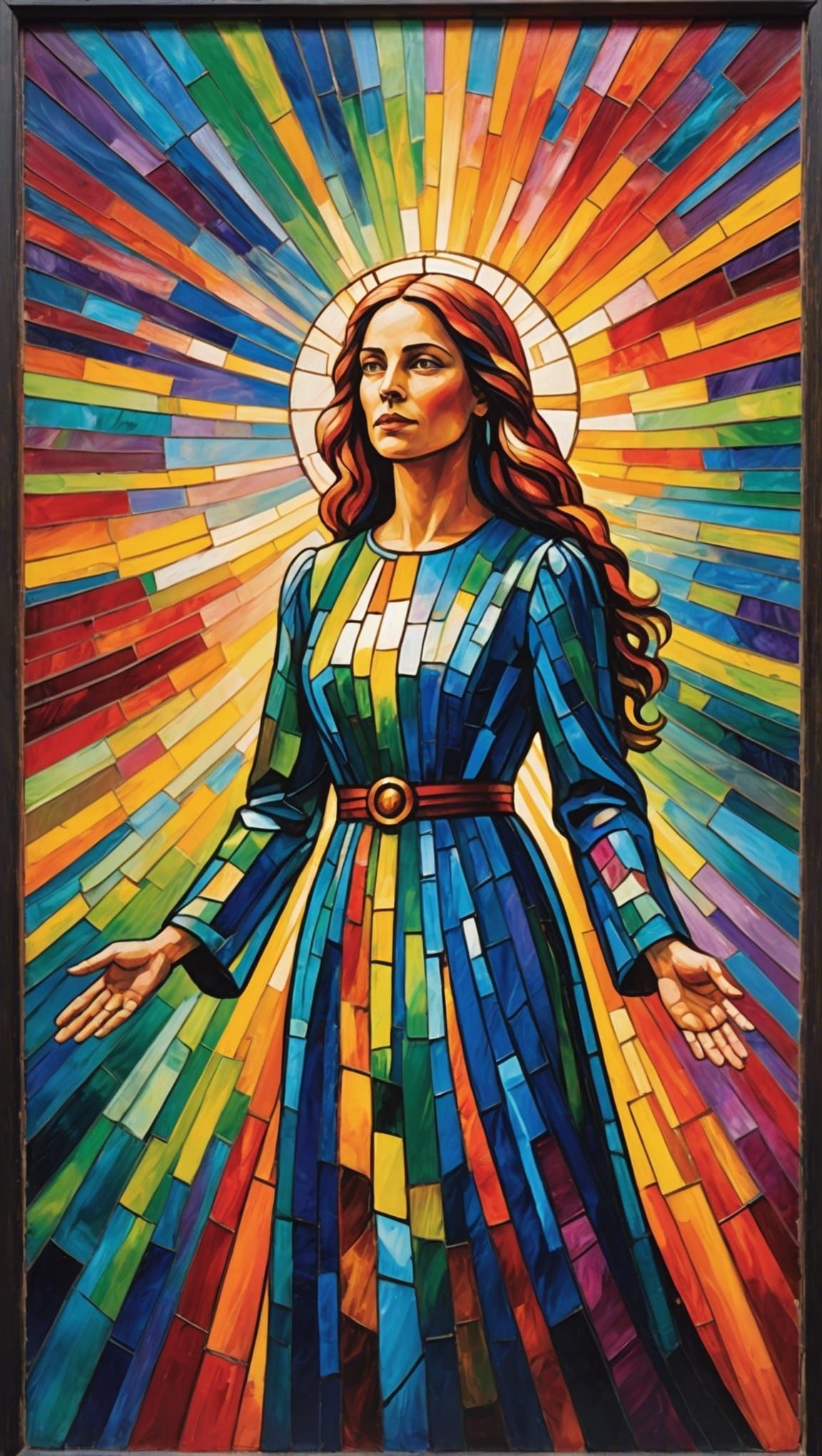 Rainbow Woman in Stained Glass, Neo-Impressionism Style