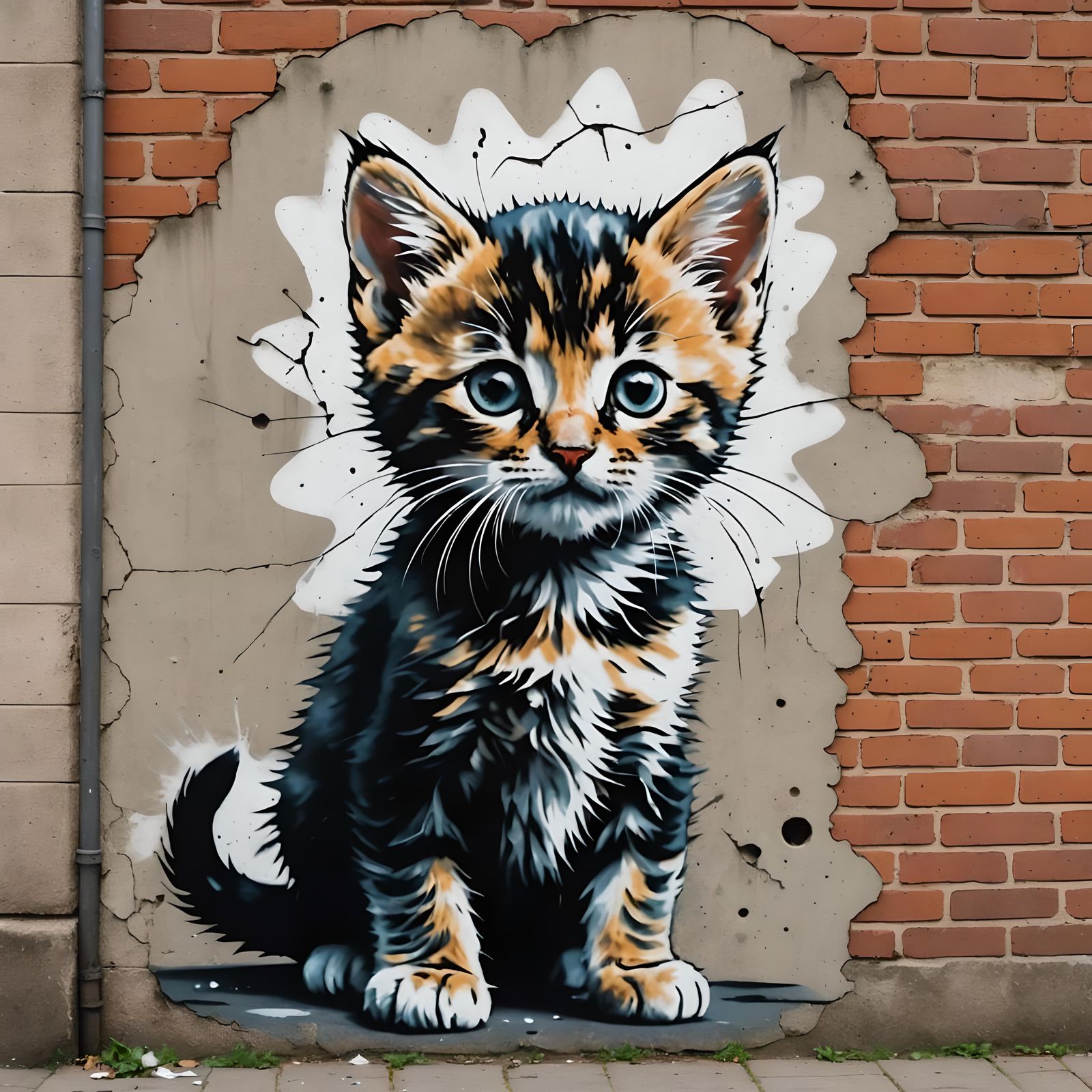 Banksy Style Kitten Graffiti Art