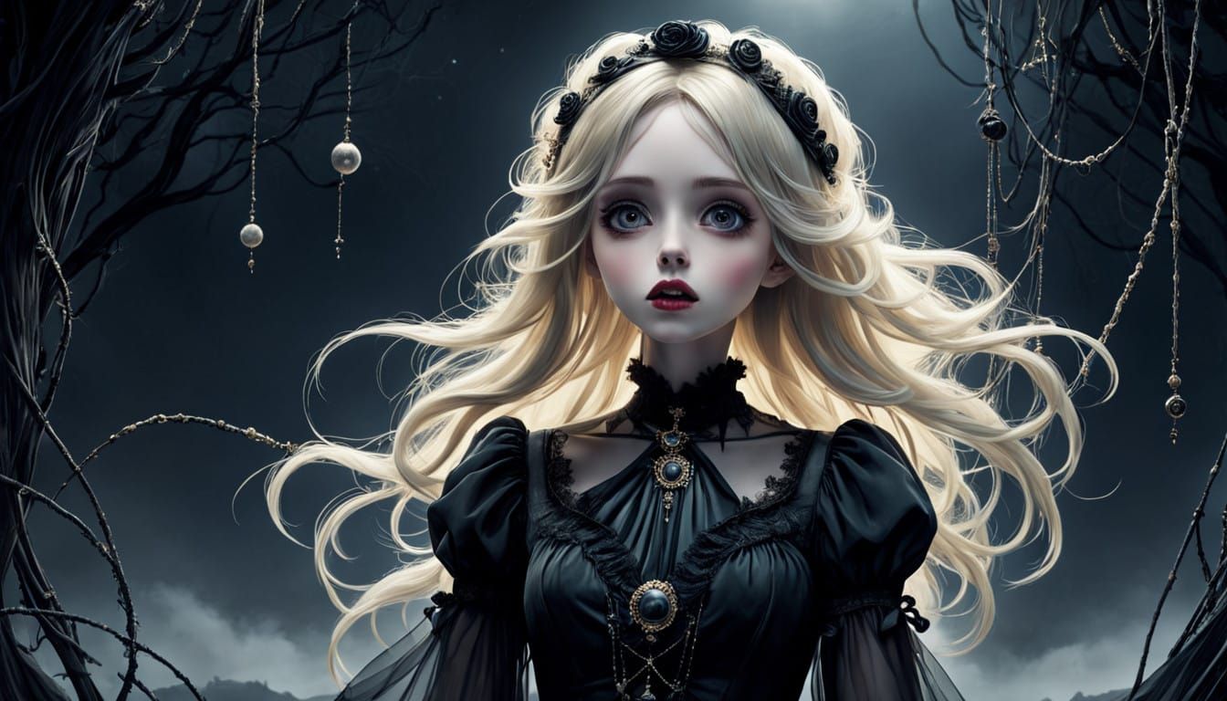 Surreal Porcelain Doll Dangles in a Haunting Atmosphere