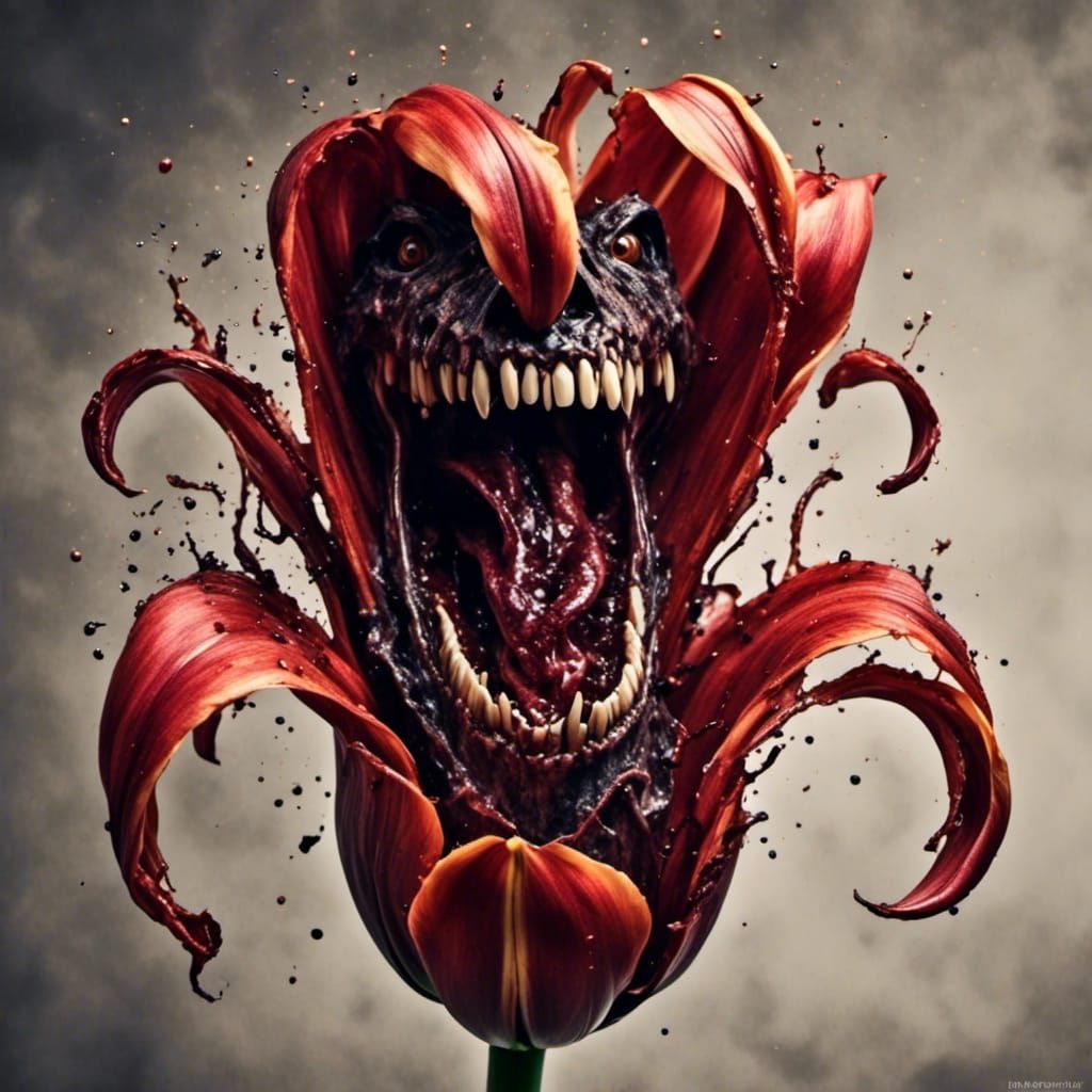 Carnivorous Screaming Tulip in Hyperrealist Style