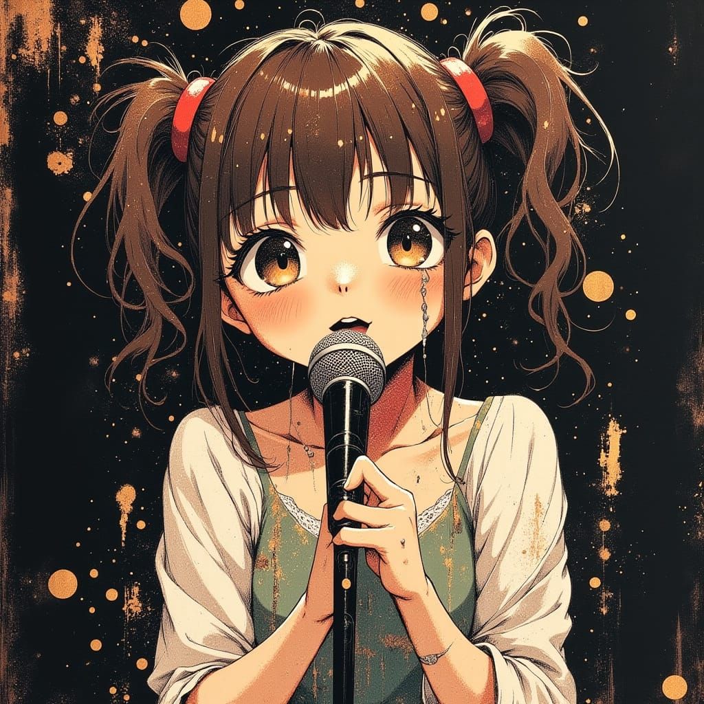 Girl Singing on Stage in 80s Anime Style